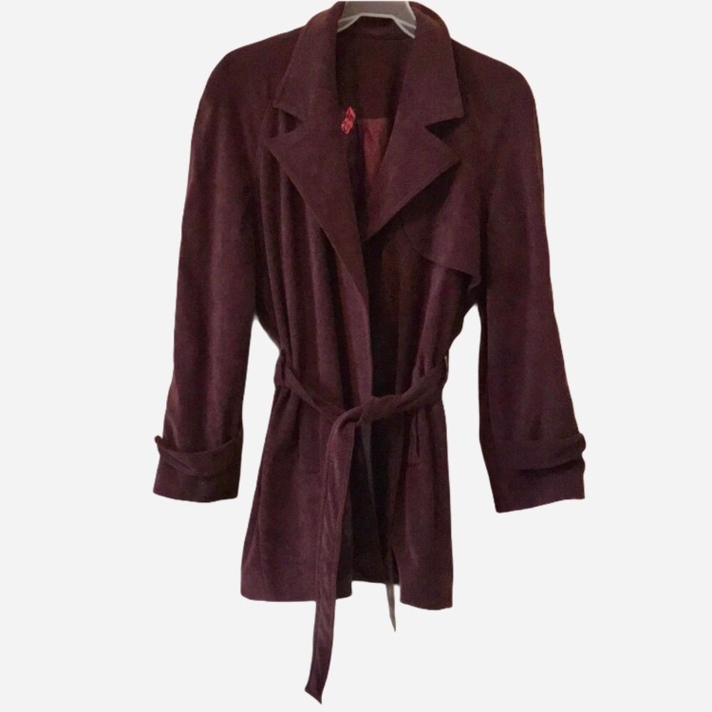 UNBRANDED Burgundy Suede Coat with Tie Wrap EUC